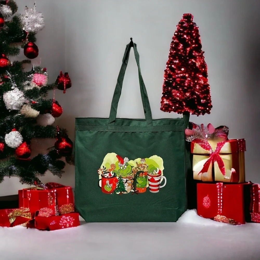 Christmas tote bag zipper closure